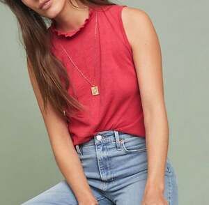 Anthropologie T.La Red Theia Ruffled Sleeveless Top XL Extra Large